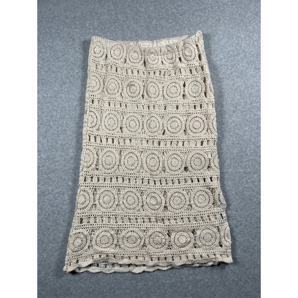 Cato Crochet Midi Skirt Women L Beige 100% Cotton Boho Chic Festival Concert